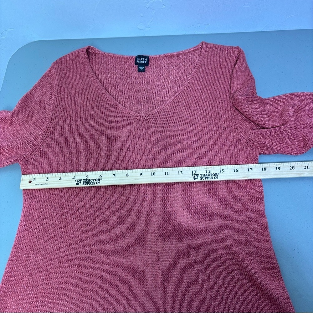 Eileen Fisher V Neck Women's Large Sweater Salmon Coral Silk Rayon - Picture 8 of 12